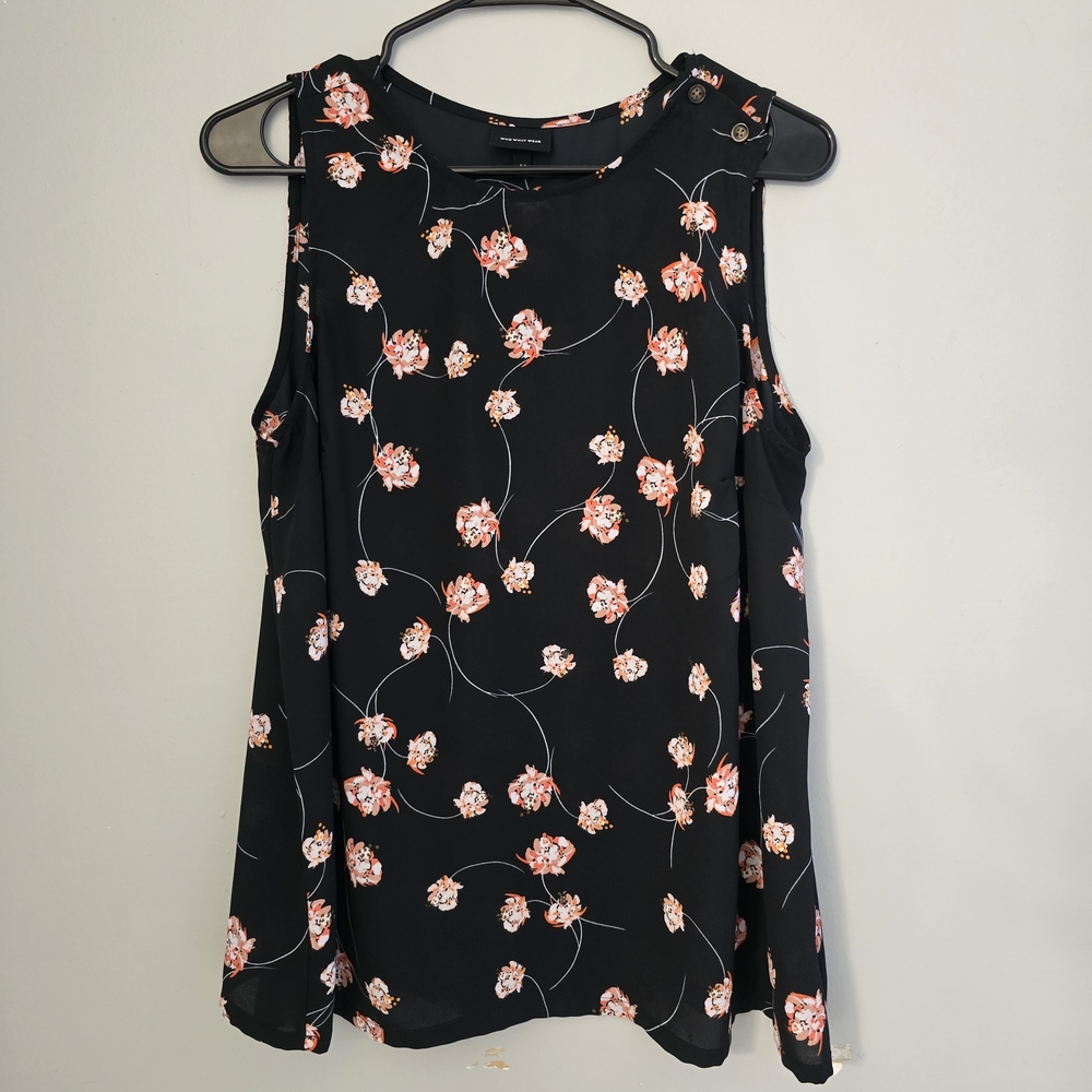 🌟 Who What Wear Black Floral Sheer Sleeveless Blouse